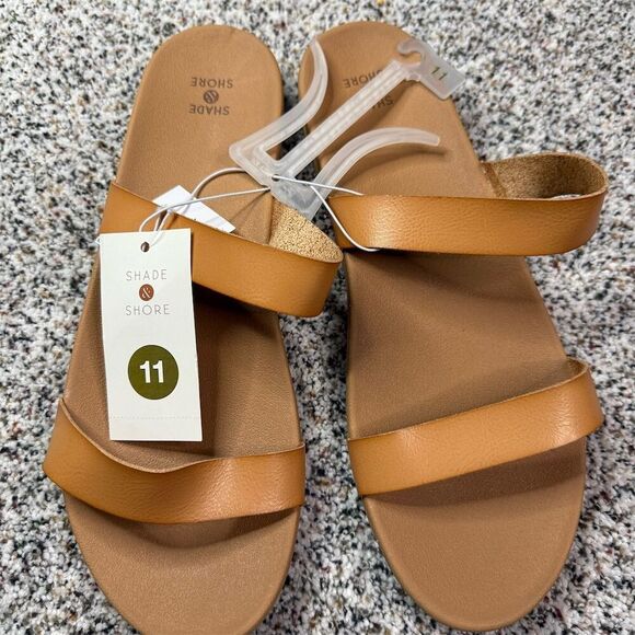 Shade & Shore Women's Brown Double-Strap Sandals Size 11 Casual Summer - Picture 1 of 2